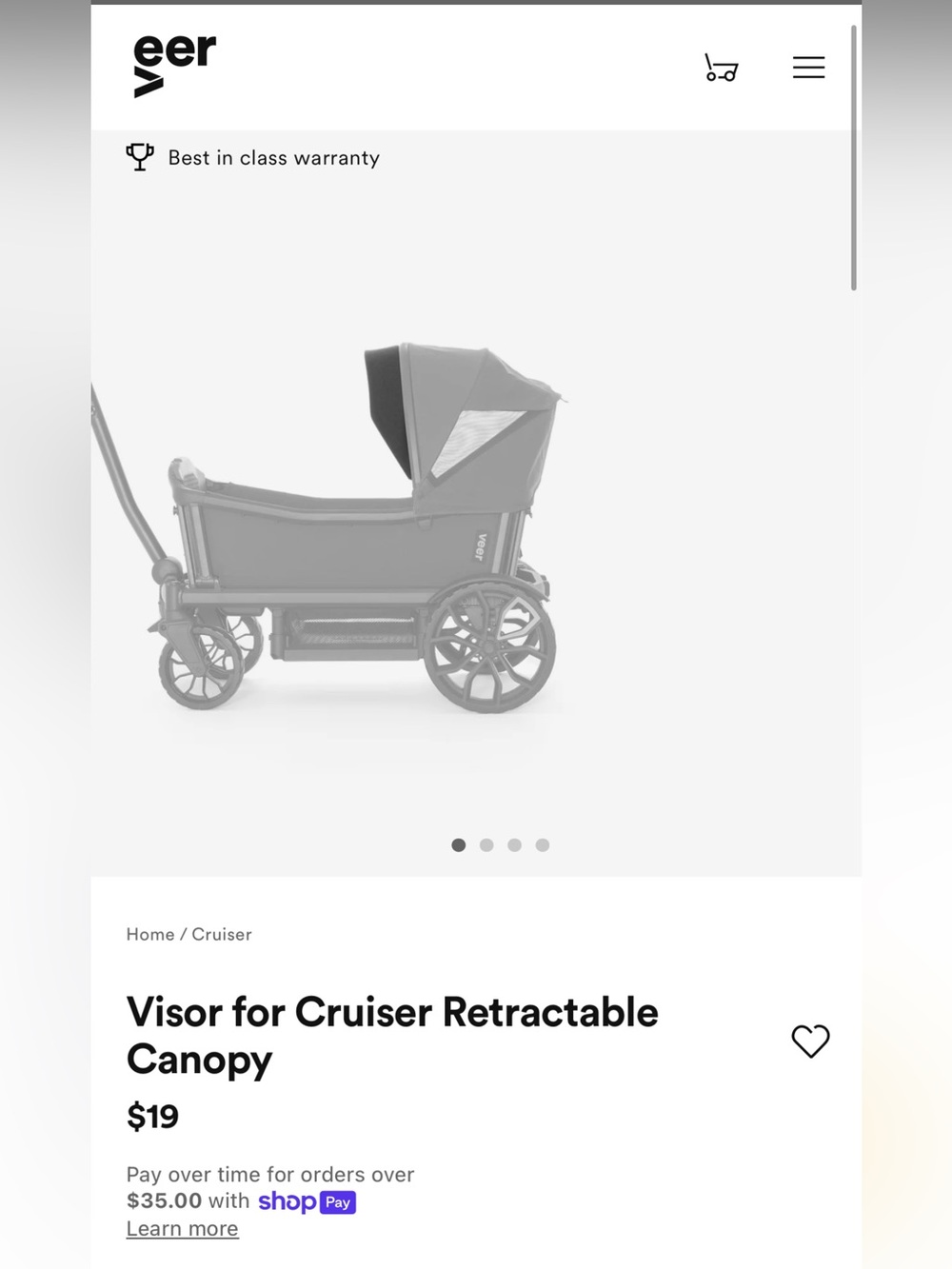 Veer Cruiser Retractable Canopy Visor - Black